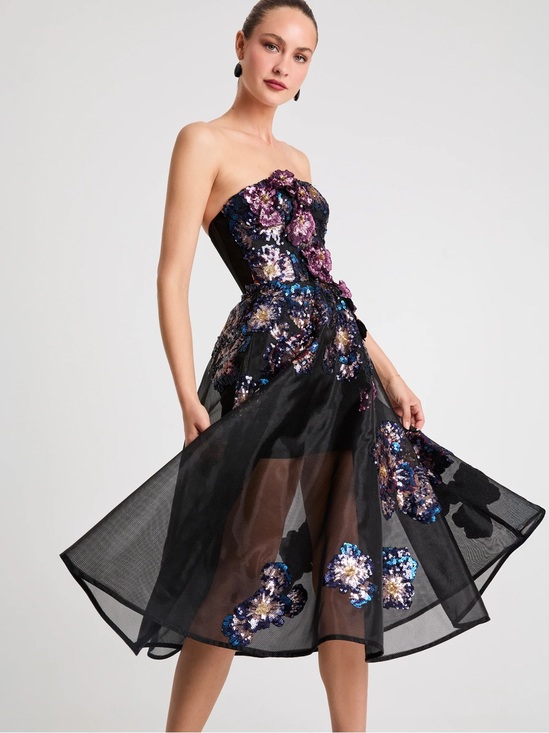 Helsi Dresses & Skirts - Helsi Valeria Strapless 3D Floral Fit & Flare Midi Dress size L Preloved